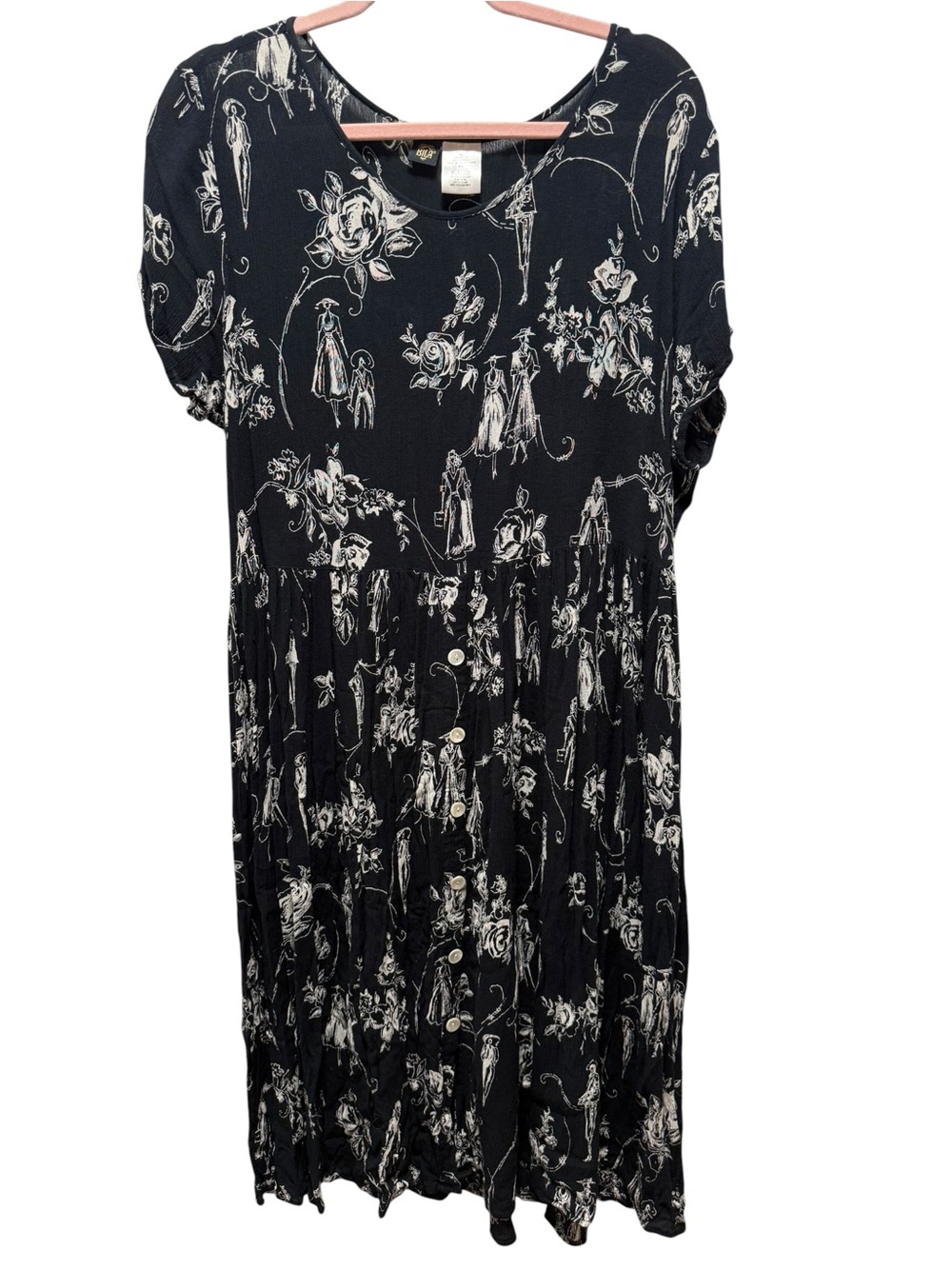 Bila Black and White Floral Button-Front Midi Dress
